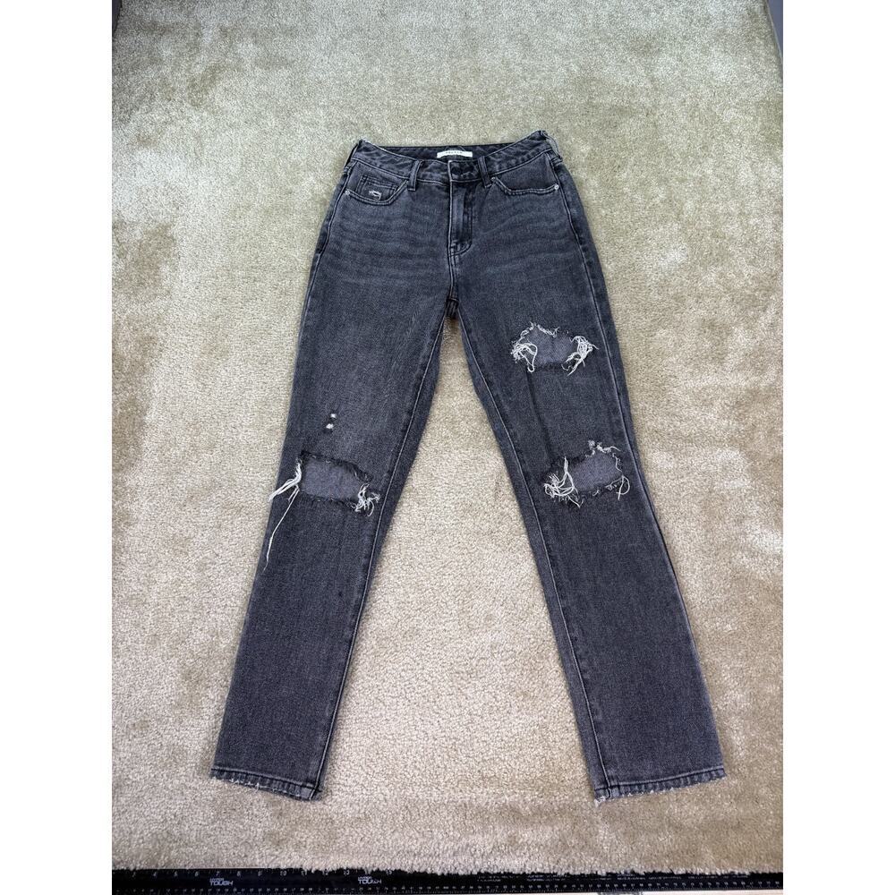 Pacsun Jeans Womens 24 Gray Straight Mom High Rise Denim Distressed Ladies B511